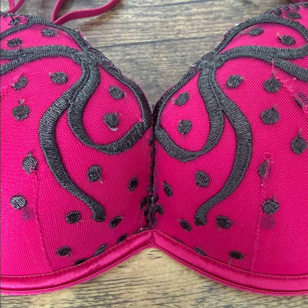 Aerie Fuchsia and Black Embroidered Bra - Picture 2 of 9